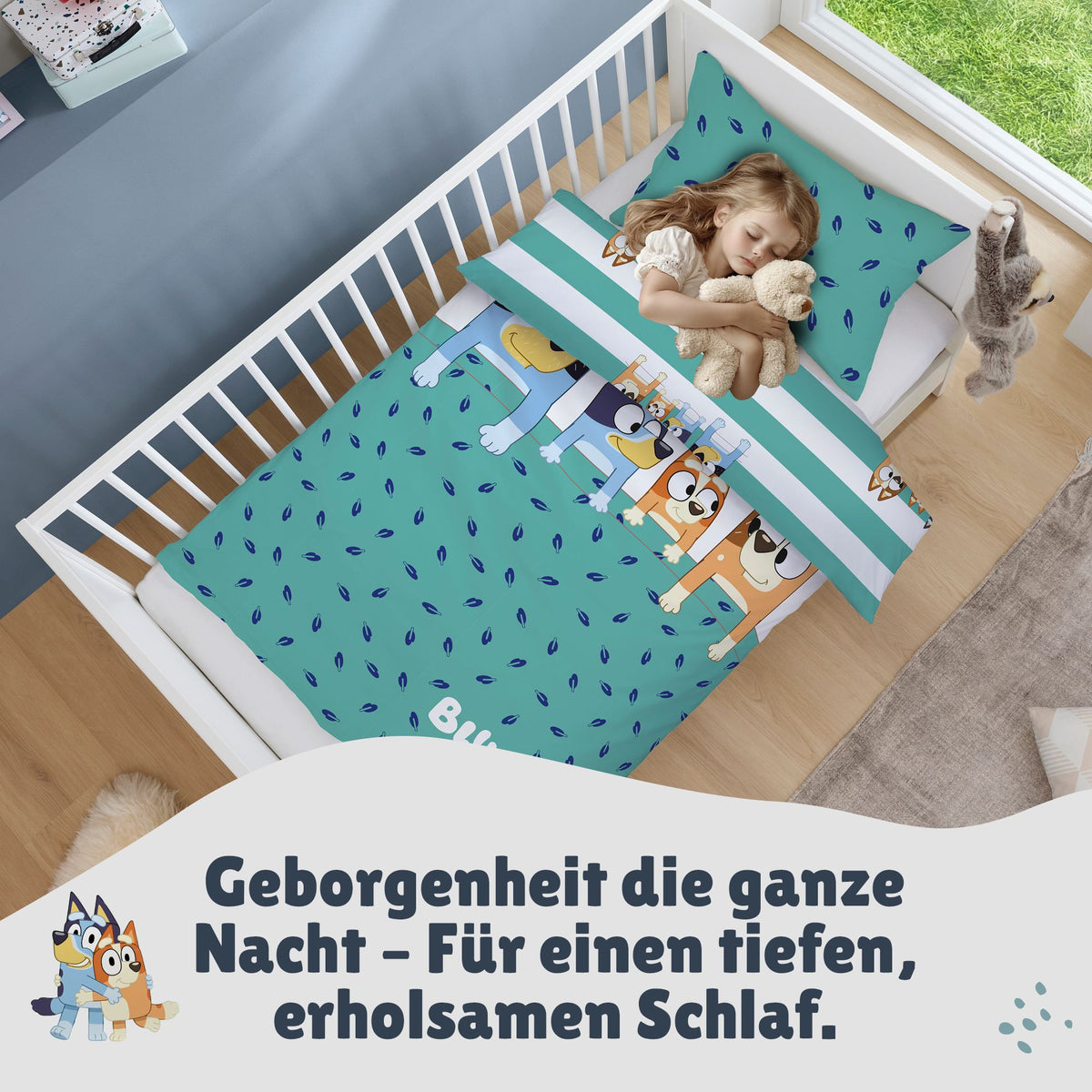 Infotafel Material und Waschhinweise der Babybettwäsche aus 100% Baumwolle mit Reißverschluss