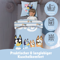 Kinderbettwäsche mit Bluey Motiv 135 x 200 cm 80 x 80 cm