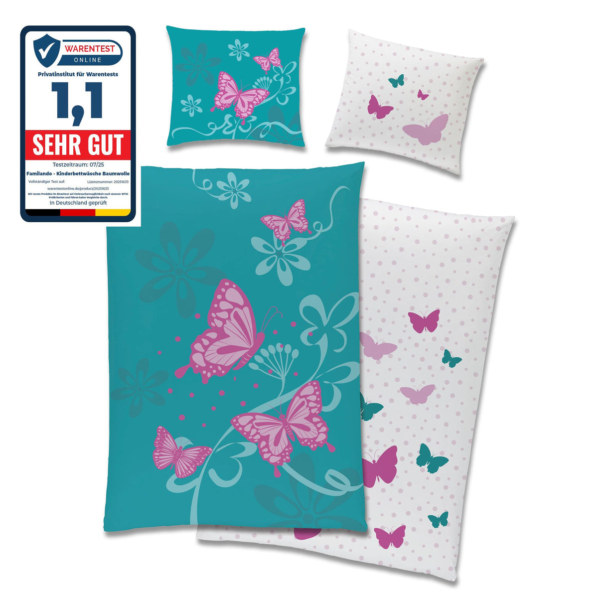 Schmetterling Bettwäsche Set 2-teilig 135x200 80x80 cm