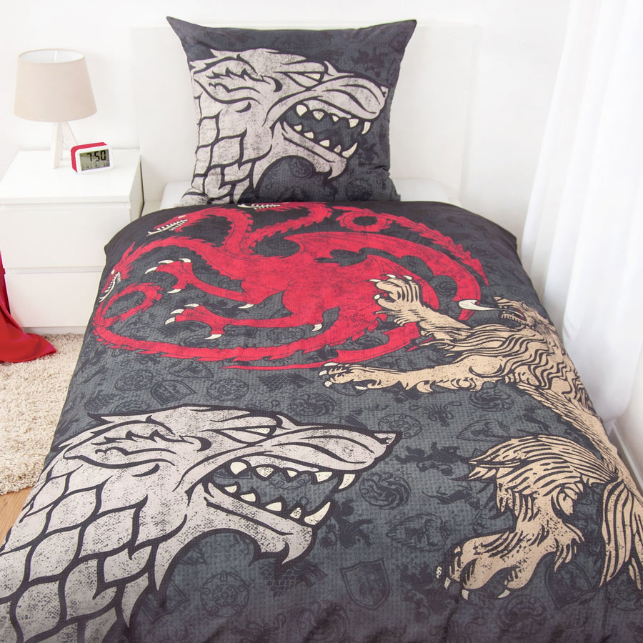 Bettwäsche Set 2-teilig 135x200 80x80 cm GAME OF THRONES aus 100% Baumwolle mit Reißverschluss Öko-Tex zertifiziert