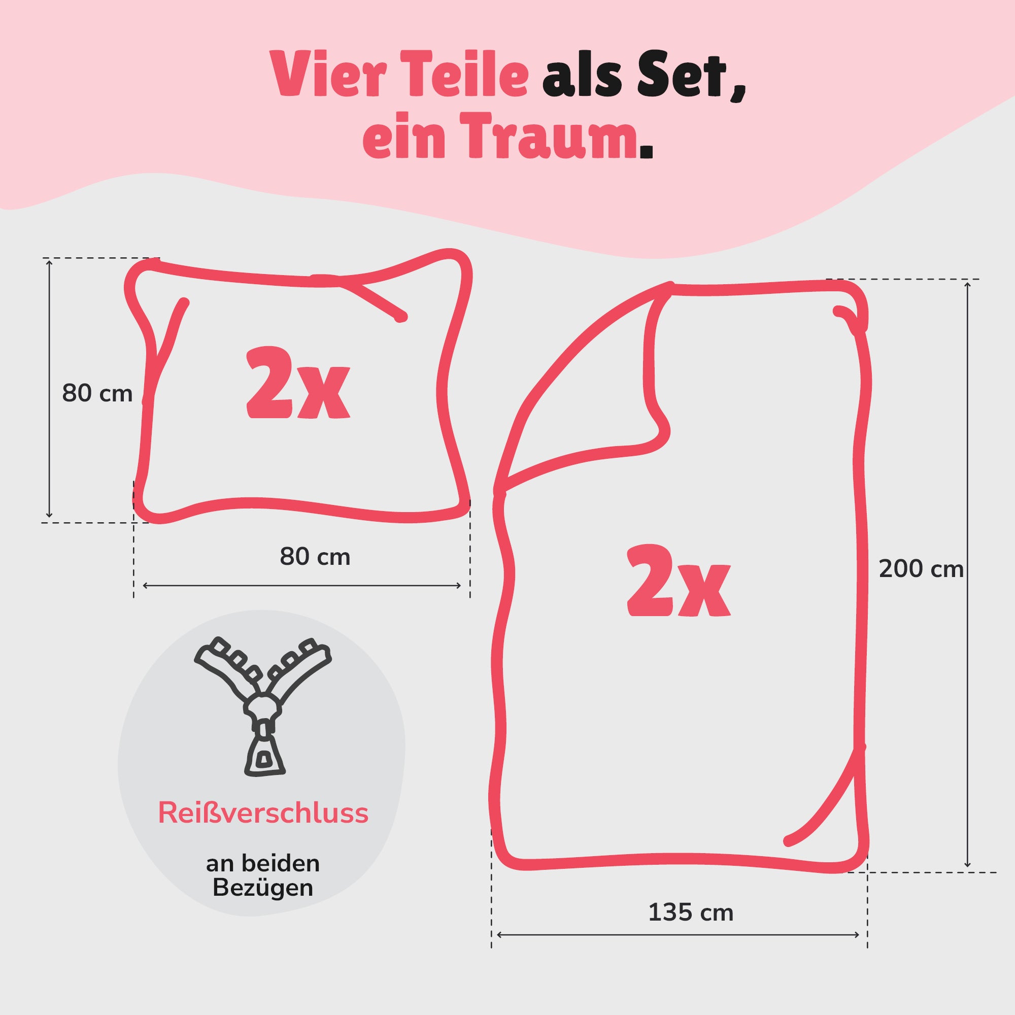 Bettwäsche Set 4-teilig 135x200 80x80 cm LIEBLINGSMENSCH aus 100% Baumwolle mit Reißverschluss Öko-Tex zertifiziert