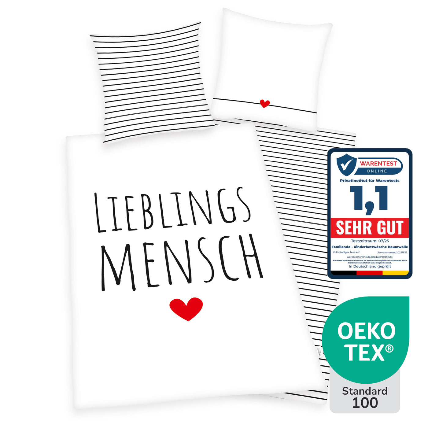 Bettwäsche Set 4-teilig 135x200 80x80 cm LIEBLINGSMENSCH aus 100% Baumwolle mit Reißverschluss Öko-Tex zertifiziert