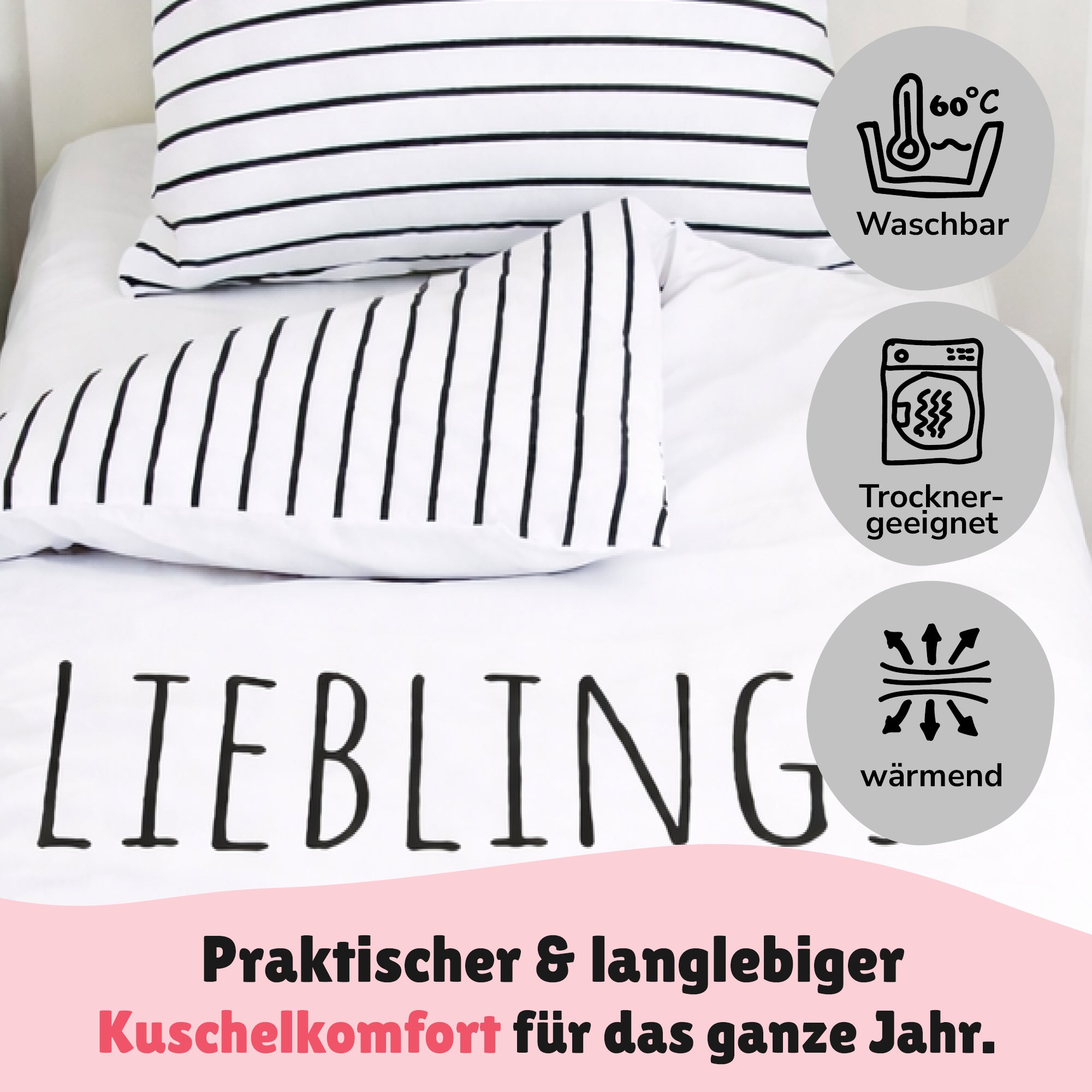Bettwäsche Set 4-teilig 135x200 80x80 cm LIEBLINGSMENSCH aus 100% Baumwolle mit Reißverschluss Öko-Tex zertifiziert