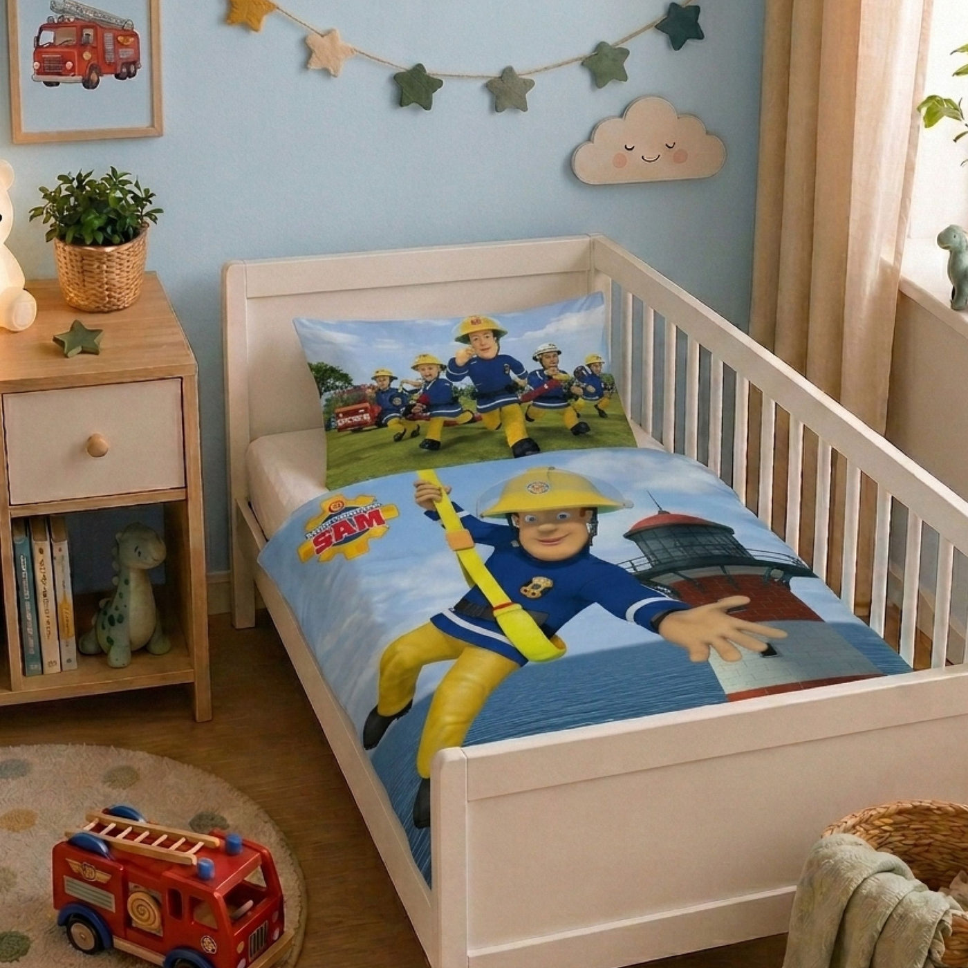 Baby Bettwäsche Set Feuerwehrmann Sam 2-teilig - 100x135 40x60 cm aus 100% Baumwolle mit Wende-Motiv