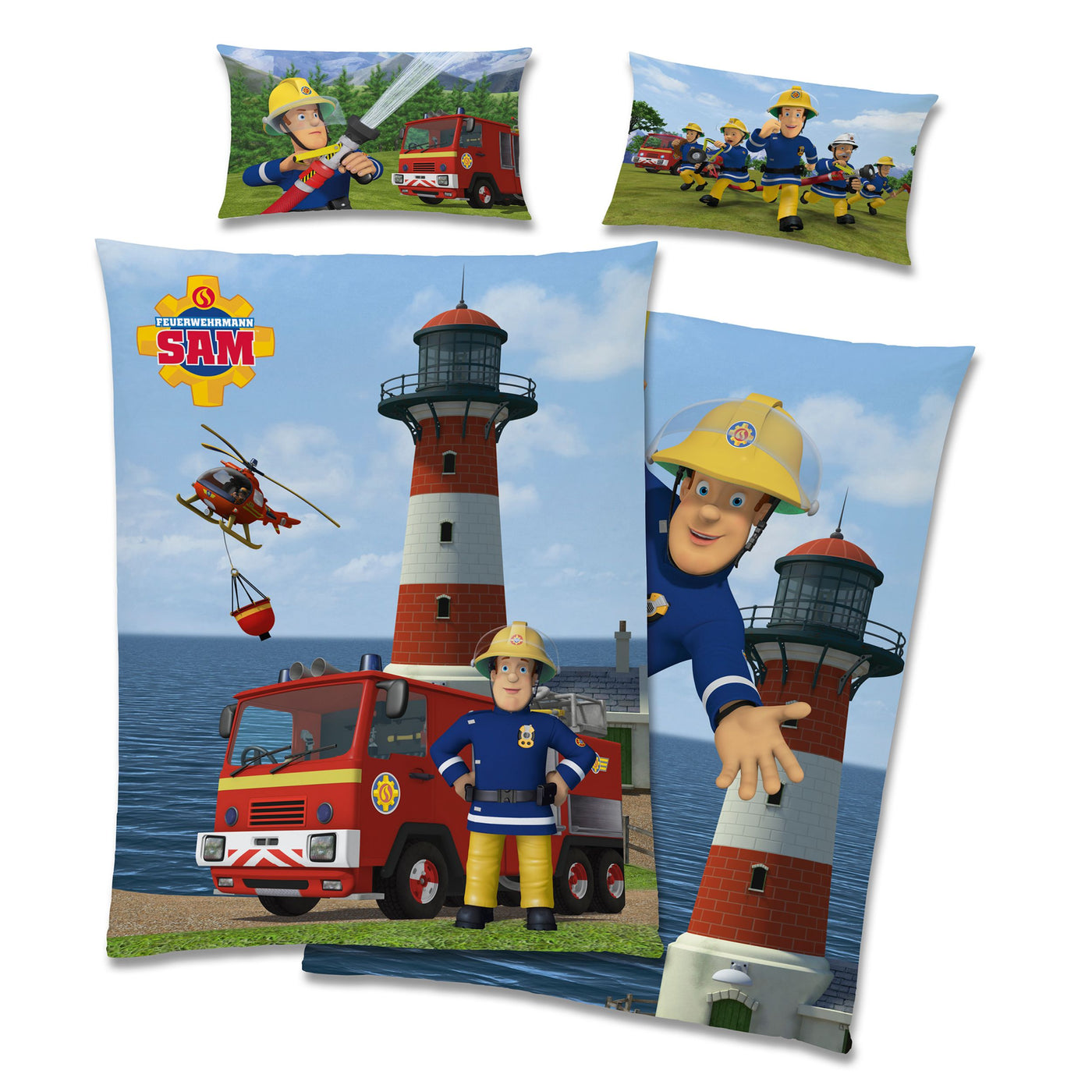 Baby Bettwäsche Set Feuerwehrmann Sam 2-teilig - 100x135 40x60 cm aus 100% Baumwolle mit Wende-Motiv