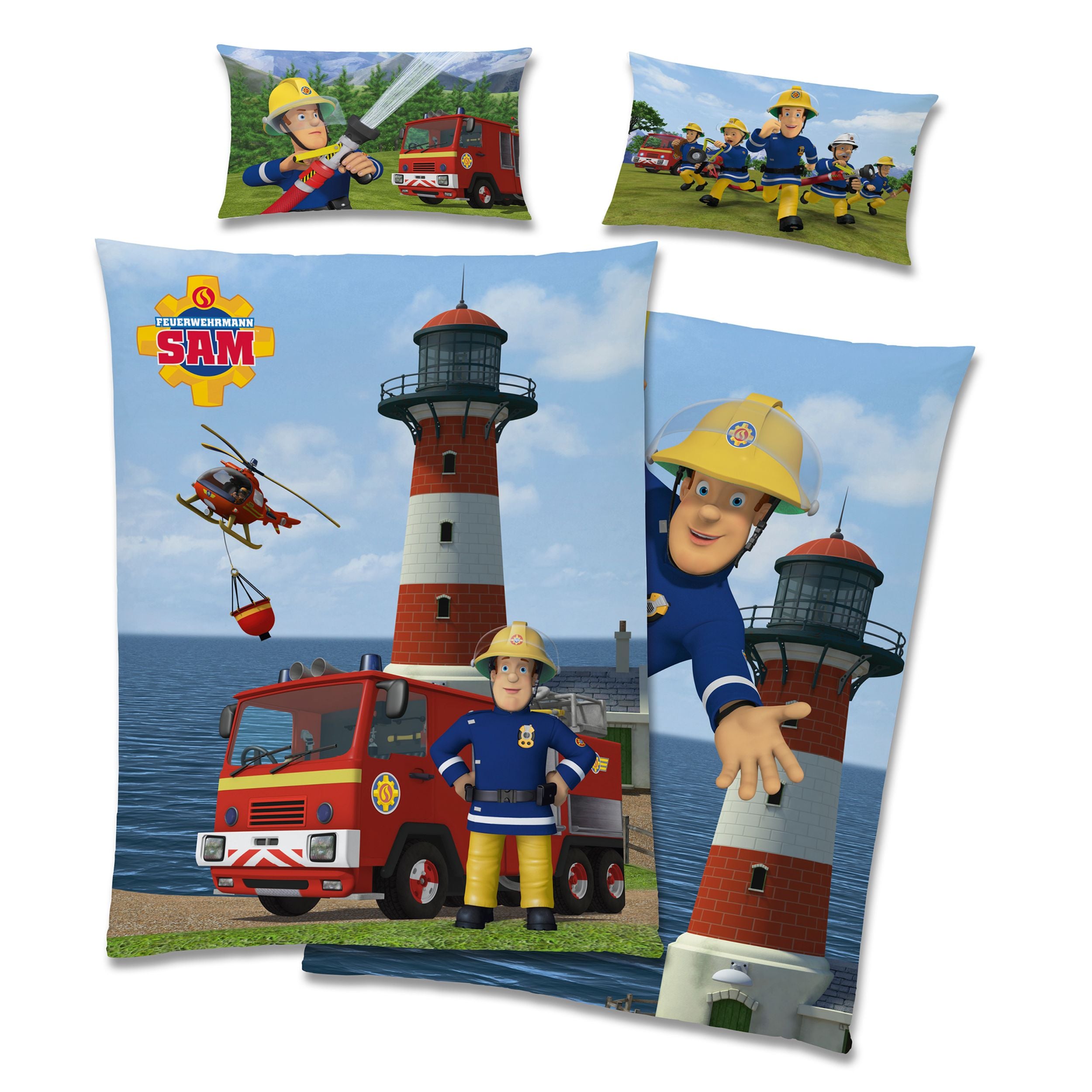 Baby Bettwäsche Set Feuerwehrmann Sam 2-teilig - 100x135 40x60 cm aus 100% Baumwolle mit Wende-Motiv