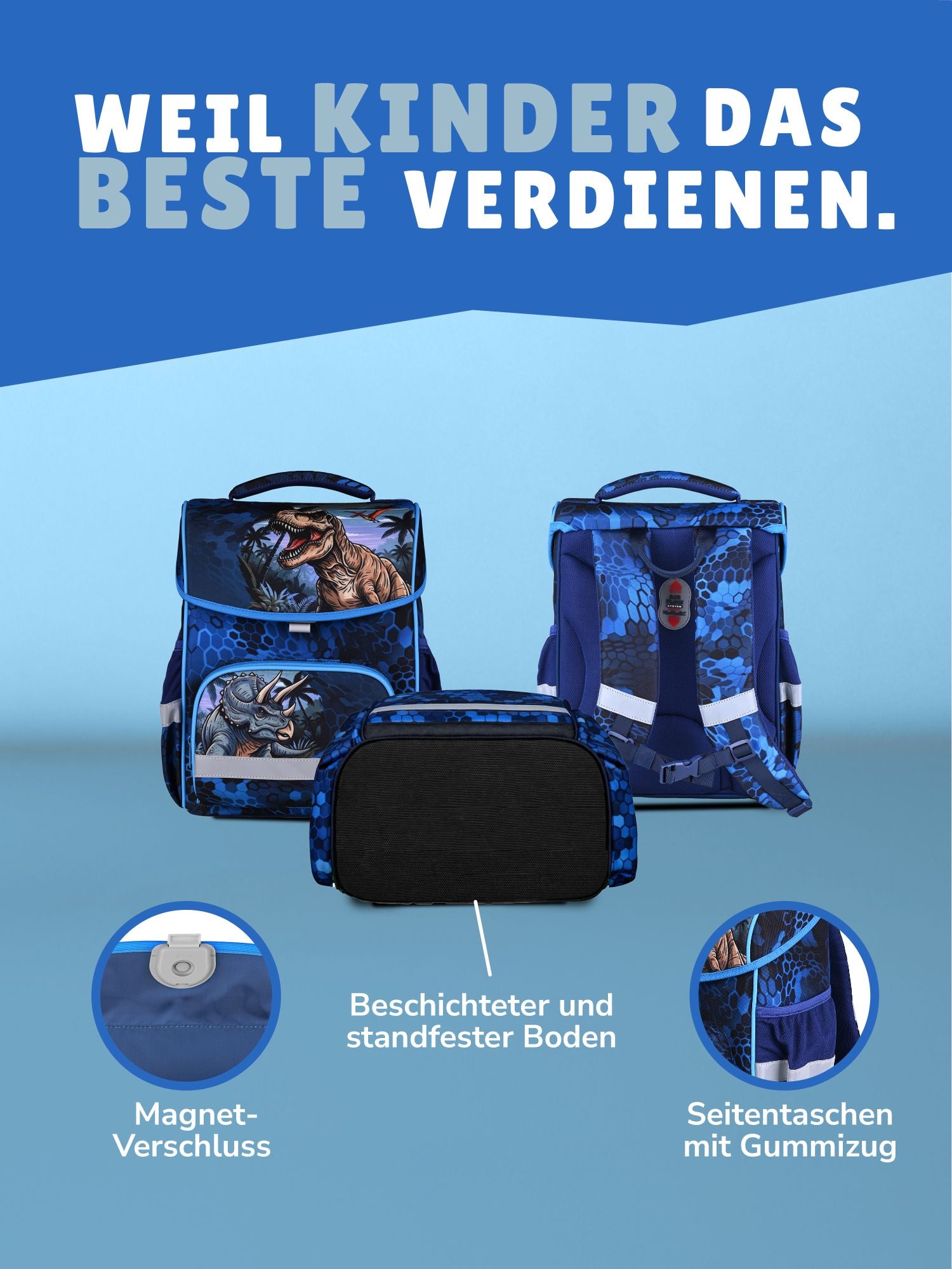 Familando Schulranzen-Set 9-teilig BASIC-PLUS Schultasche T-REX DINO ab der 1. Klasse