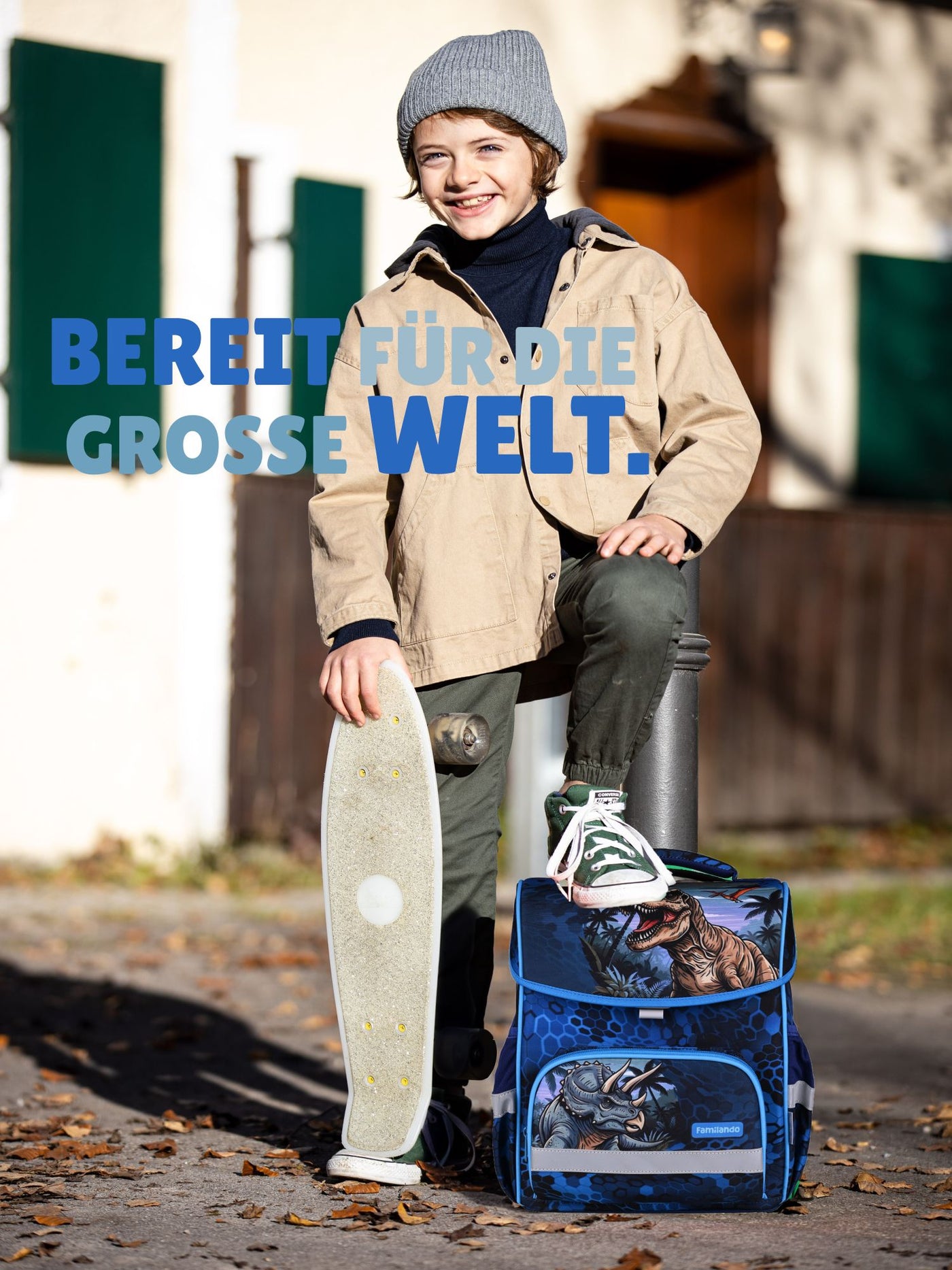 Familando Schulranzen-Set 10-teilig BASIC-PLUS Schultasche T-REX DINO ab der 1. Klasse