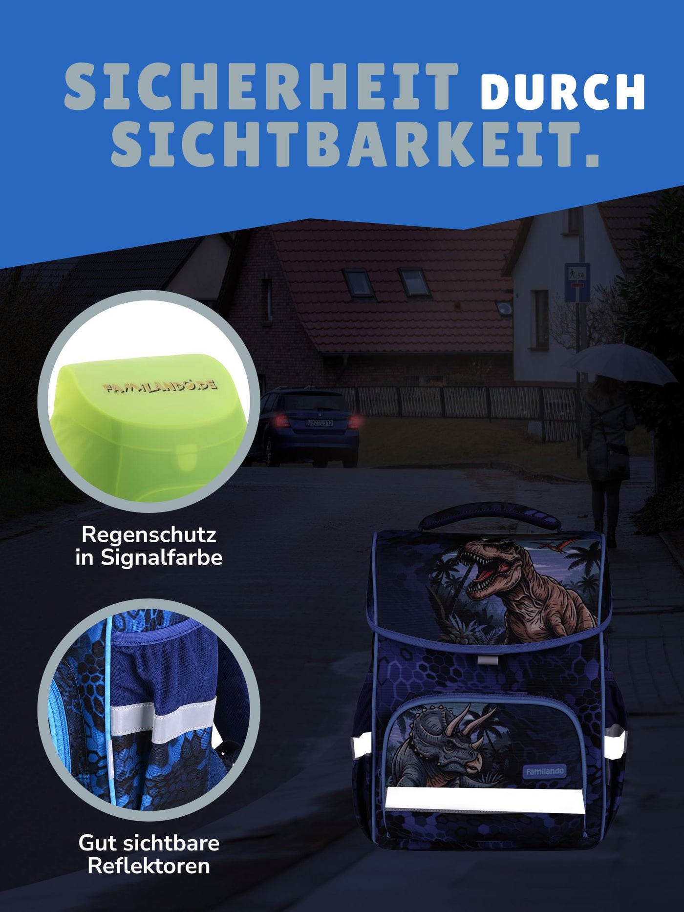 Familando Schulranzen-Set 10-teilig BASIC-PLUS Schultasche T-REX DINO ab der 1. Klasse