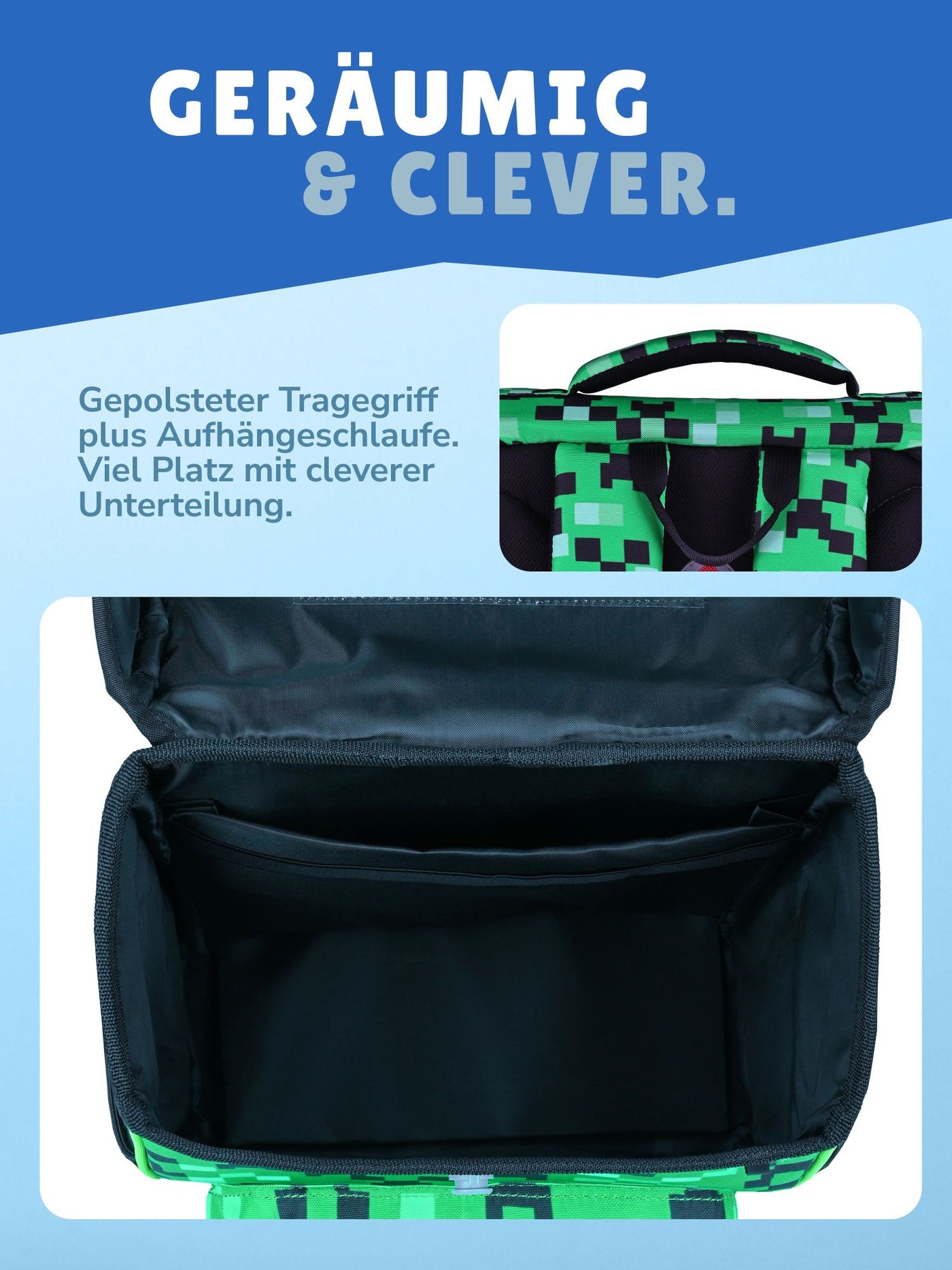 Familando Basic-Plus Schulranzen-Set Pixel, grün - Gamer Schultasche ab 1. Klasse