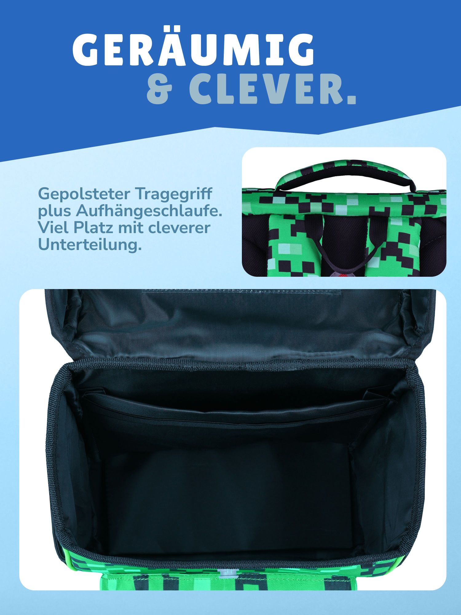 Familando Basic-Plus Schulranzen-Set Pixel, grün - Gamer Schultasche ab 1. Klasse