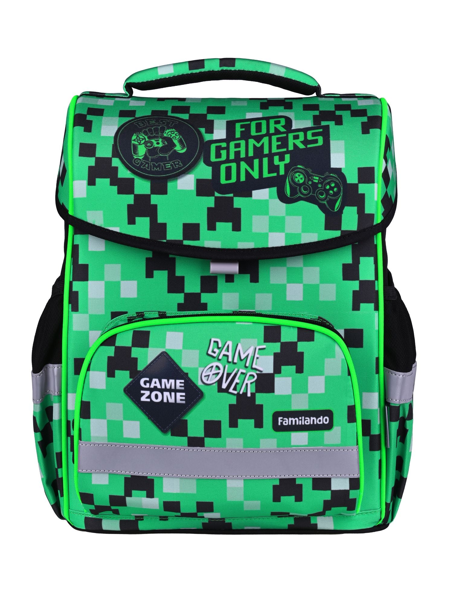 Familando Basic-Plus Schulranzen-Set Pixel, grün - Gamer Schultasche ab 1. Klasse