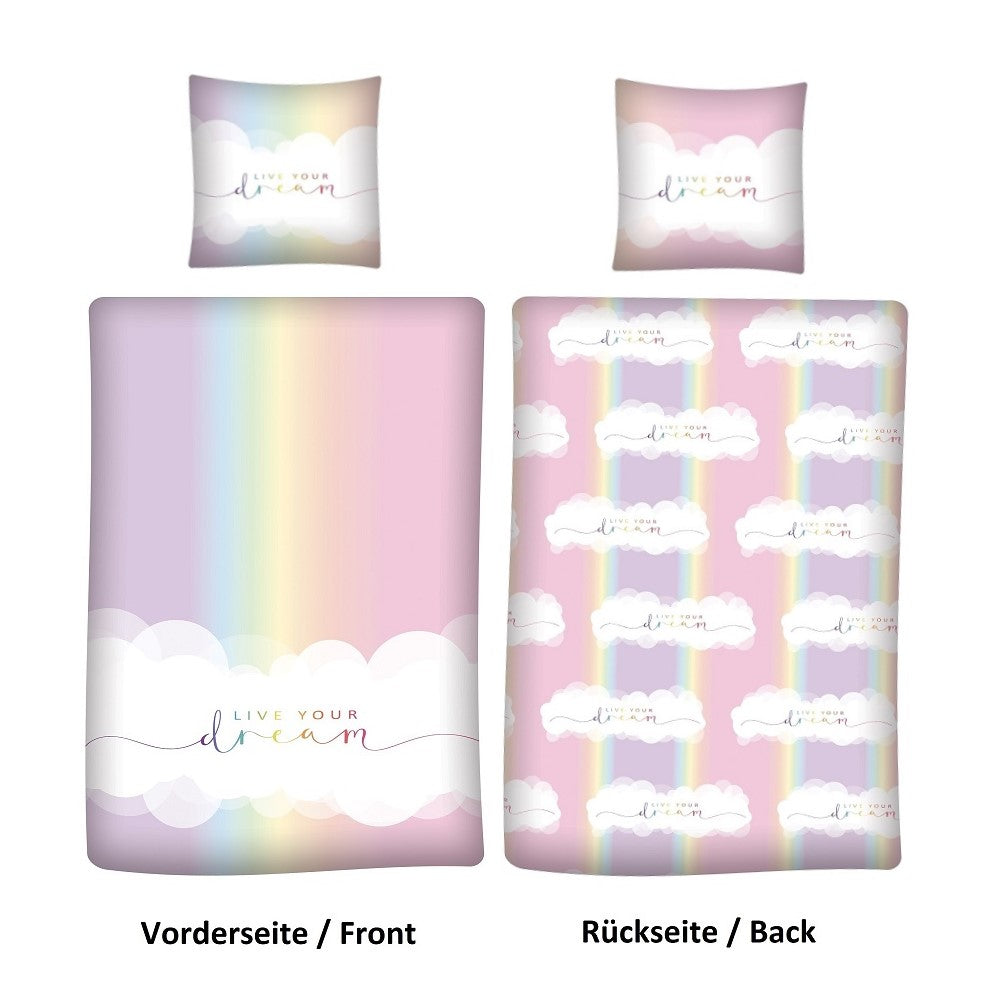 Wende Bettwäsche 135 x 200 cm für Kinder Rainbow Bunt mit Wolken