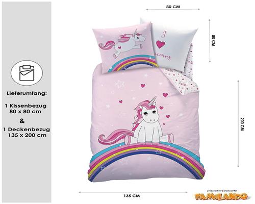 Kinder Bettwäsche 135x200 80x80 cm Unicorn
