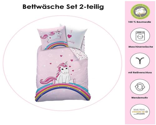 Mädchen Bettwäsche Rosa Baumwolle mit Reißverschluss