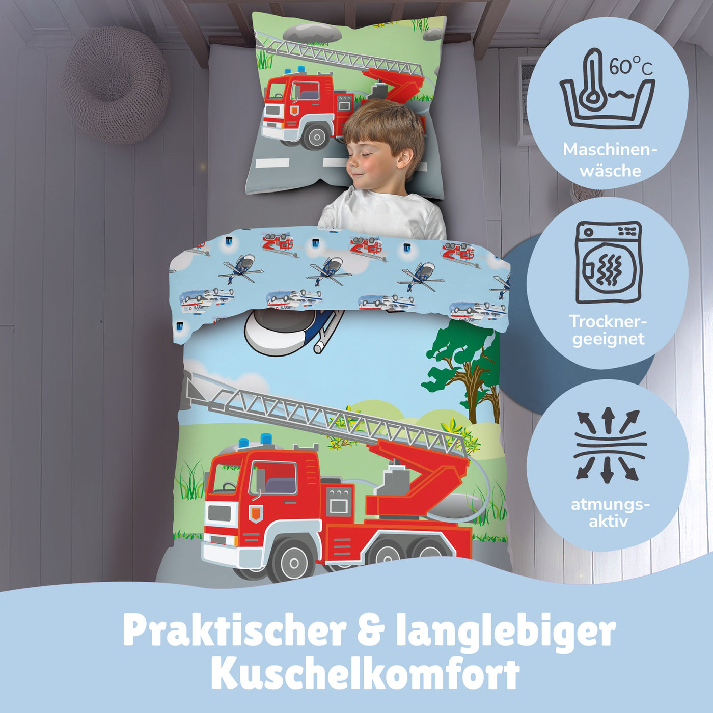 Waschhinweise Reißverschluss und Wendeseite Info zur Kinderbettwäsche