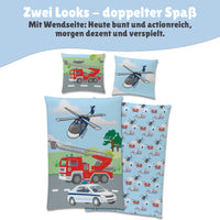 Vorder- und Rückseite nebeneinander - Rückseite mit Muster - Kissen mit Wendseite (Helikopter)