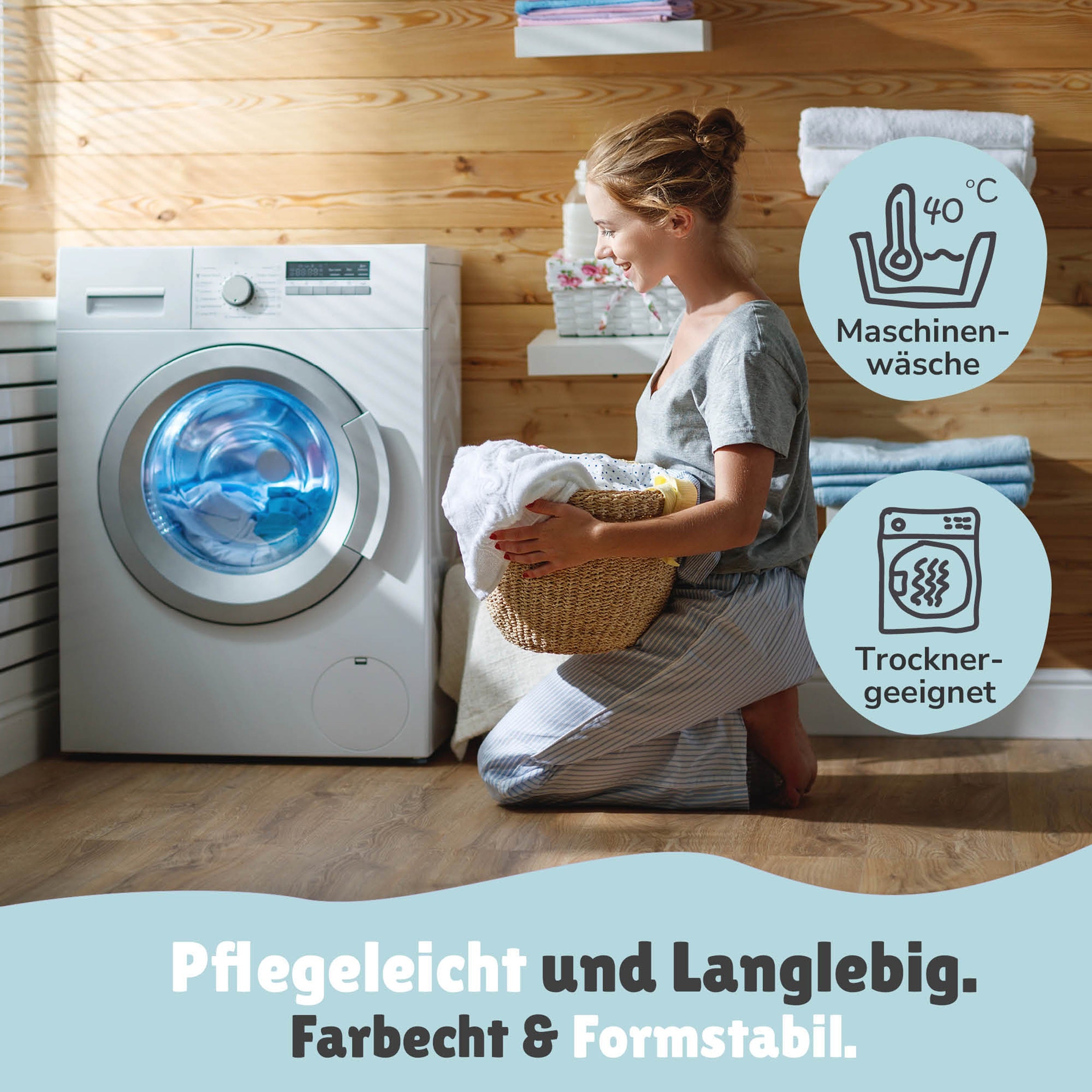 Infotafel Pflege Maschinenwäsche 40°C und Trocknergeeignet