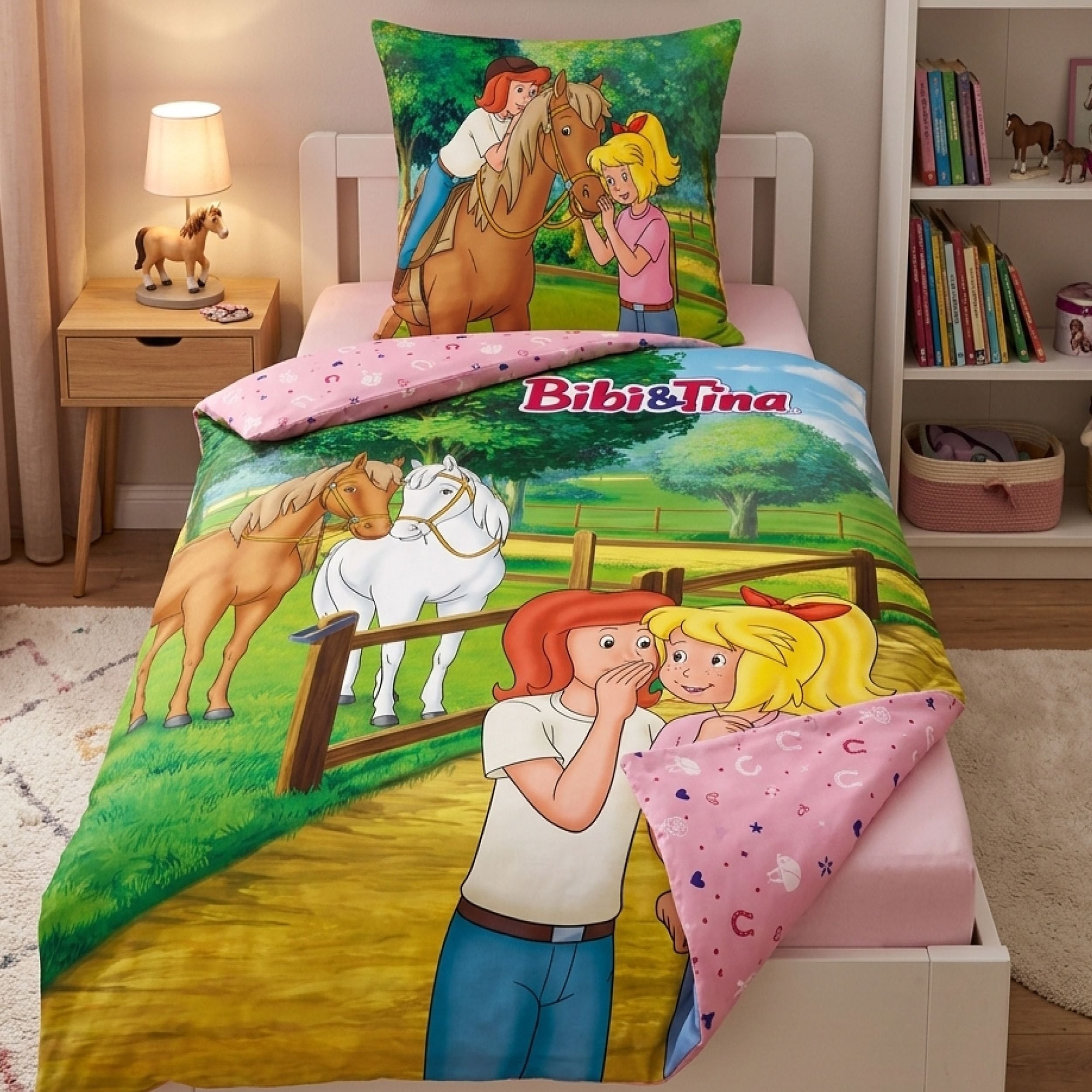 Vorderseite Bibi & Tina Bettwäsche mit Pferden für Mädchen 135x200 cm