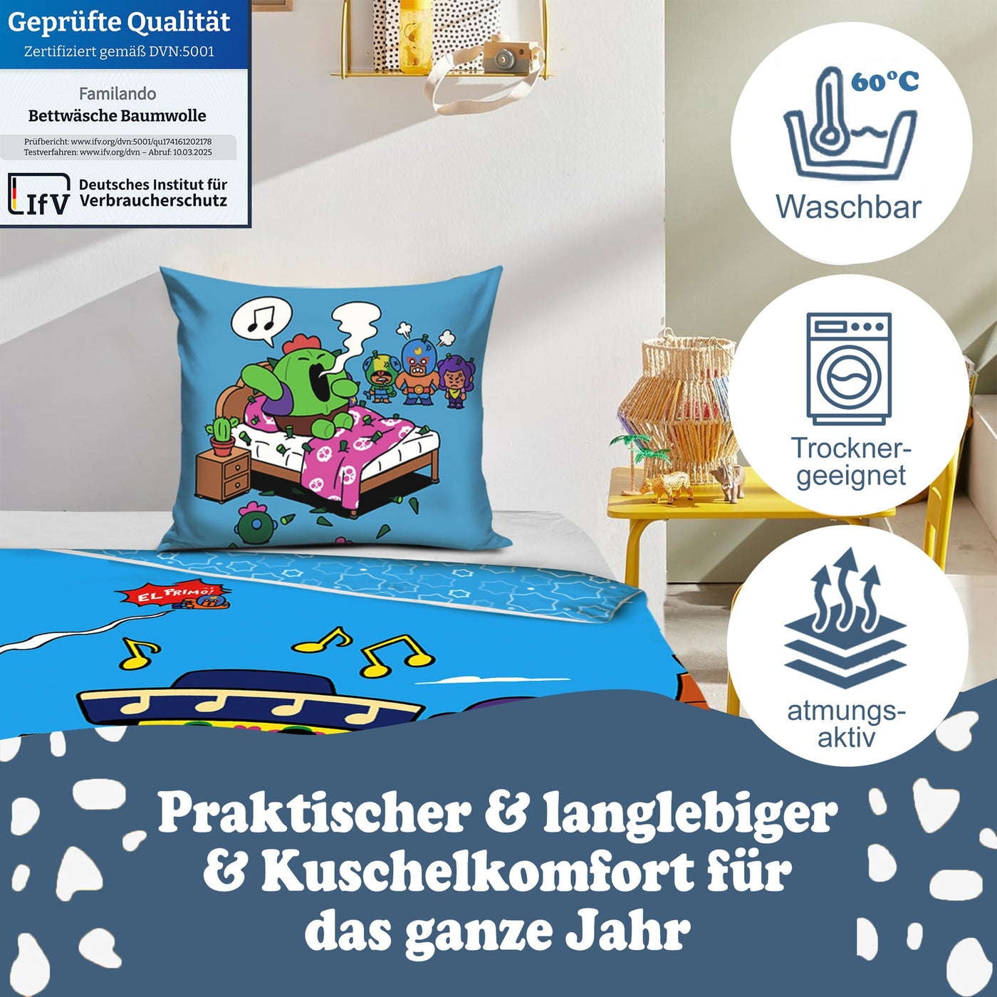 Größe und Lieferumfang des 2 teiligen Sets aus Deckenbezug 135x200 cm und Kissenbezug 80x80 cm