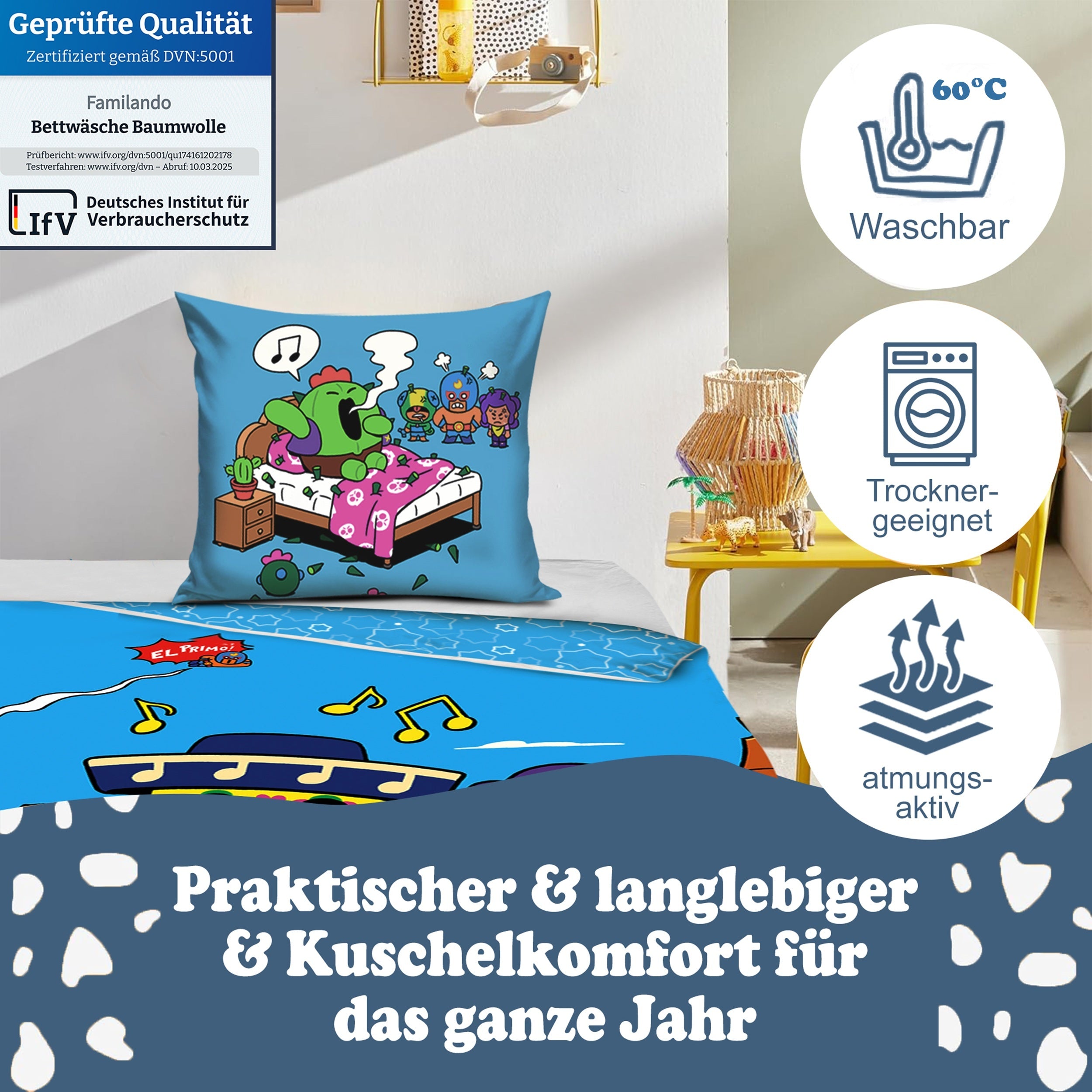 Größe und Lieferumfang des 2 teiligen Sets aus Deckenbezug 135x200 cm und Kissenbezug 80x80 cm