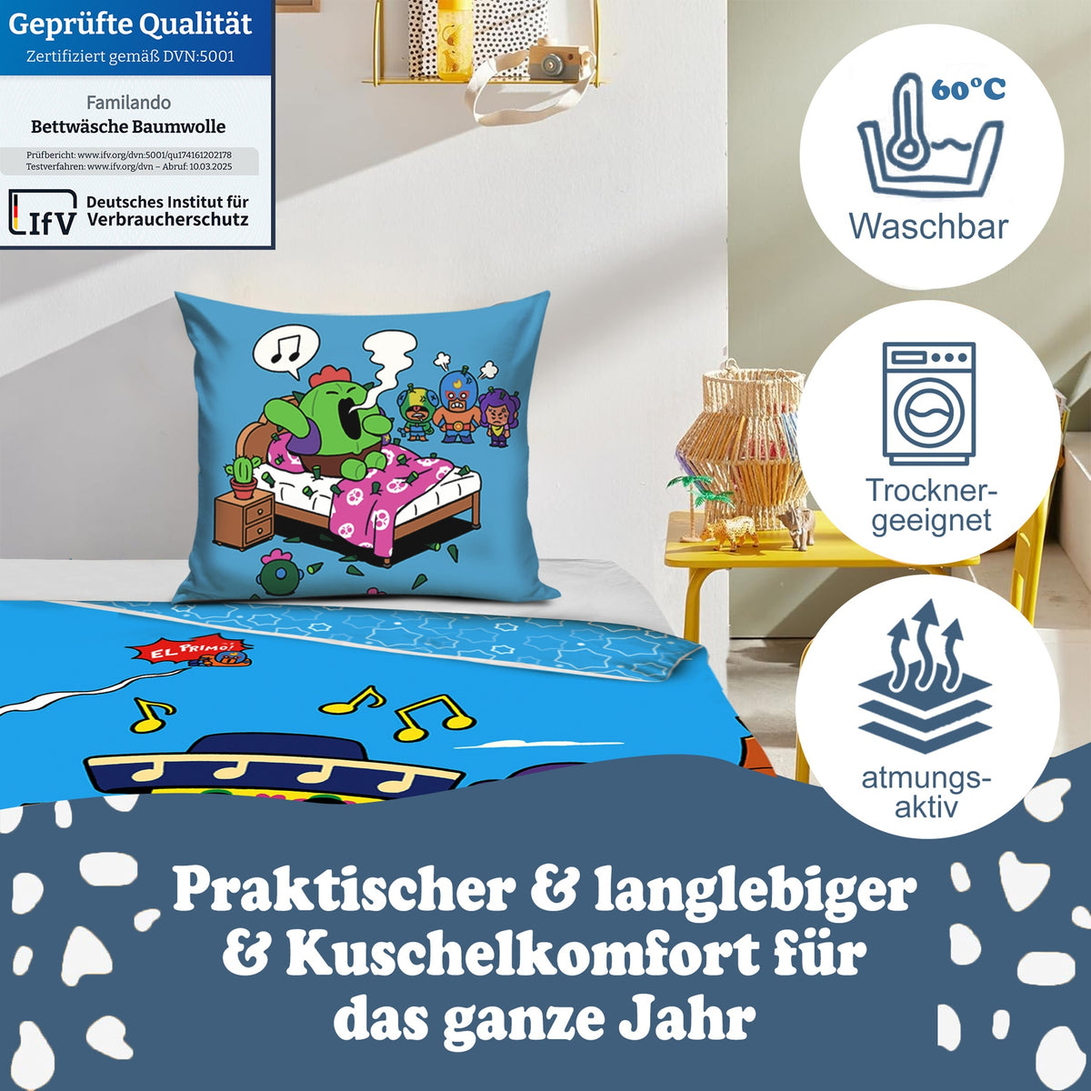 Größe und Lieferumfang des 2 teiligen Sets aus Deckenbezug 135x200 cm und Kissenbezug 80x80 cm