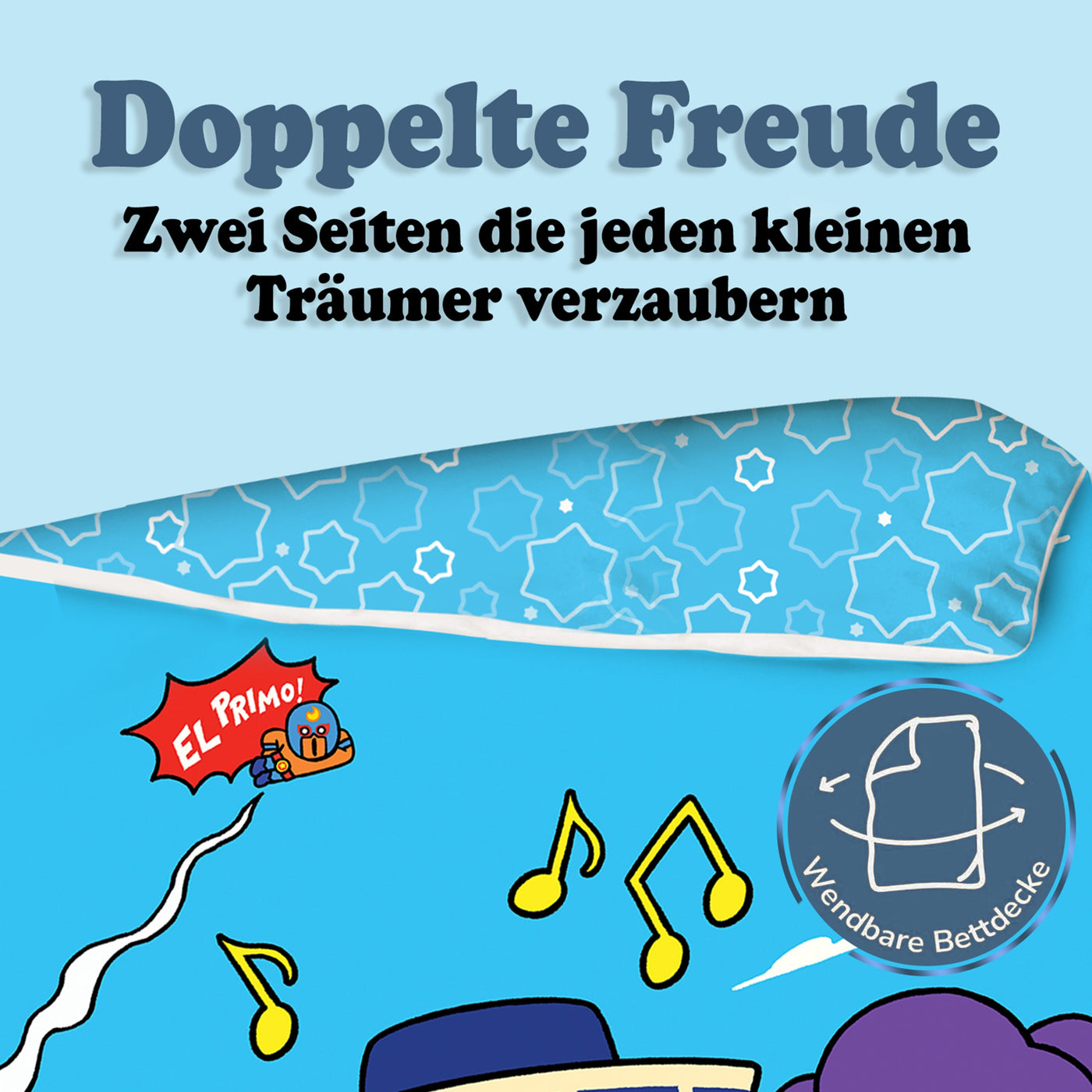 Blaue Brawl Stars Bettwäsche beide Seiten nebeneinander
