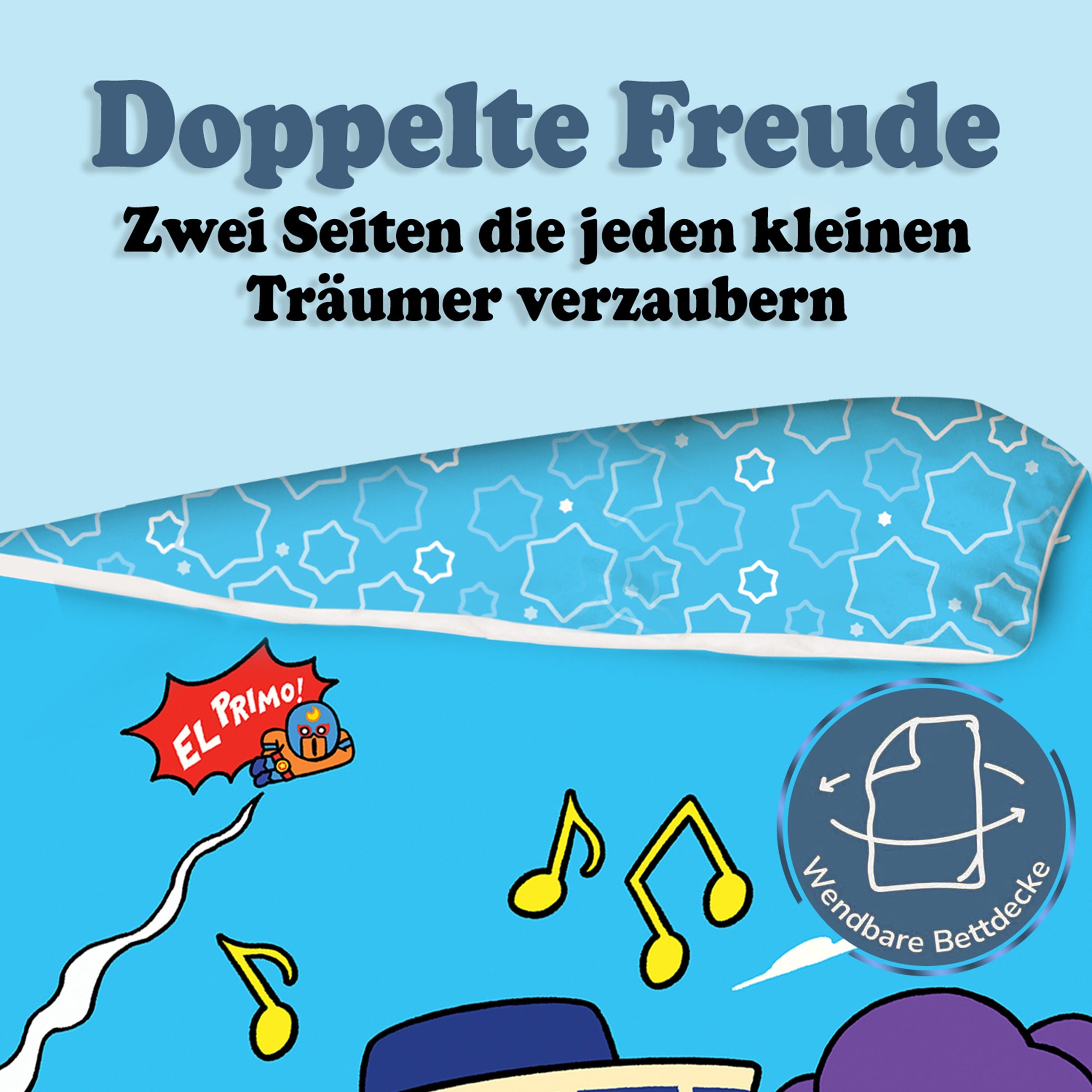 Blaue Brawl Stars Bettwäsche beide Seiten nebeneinander