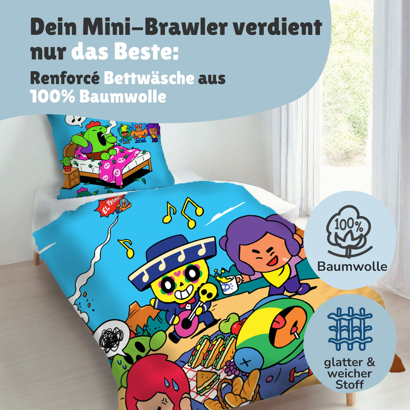 Brawl Stars Bettwäsche Rückseite in blau mit dezentem weißen Sternen-Muster