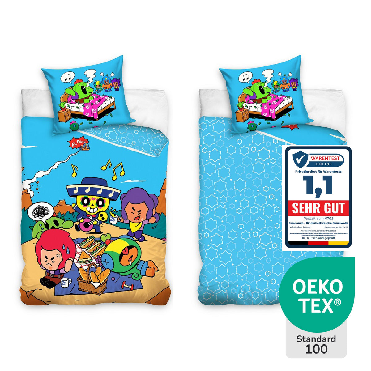 Brawl Stars Bettwäsche 2-teilig 135x200 80x80 cm Set für Jungen - Renforcé aus 100% Baumwolle mit Reißverschluss - maschinenwaschbar, Öko-Tex