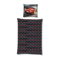 Disney Cars Auto Microfaser Bettwäsche 135x200 Rückseite mit vielen kleinen Auto-Symbolen in rot und blau