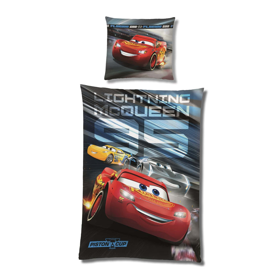Disney Cars Auto Microfaser Bettwäsche 135x200 Vorderseite mit Lightning McQueen