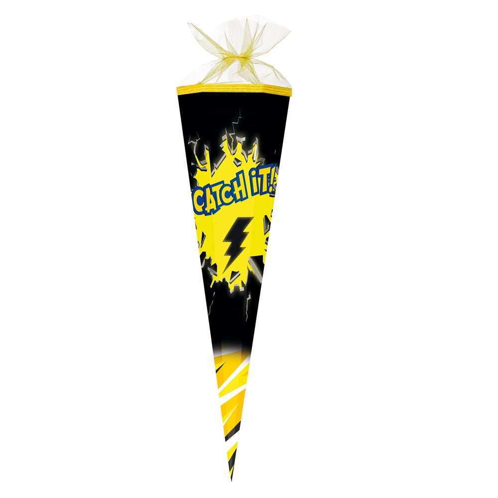 Nestler Zuckertüte mit Catch it Motiv in schwarz gelb passend zum Pikachu Schulranzen Set
