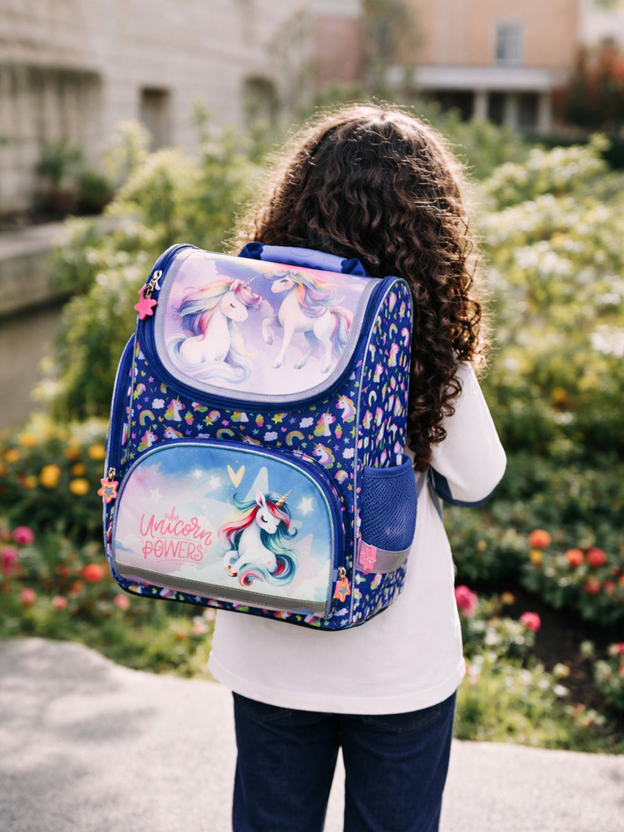 Familando Export Schulranzen Set Einhorn, Unicorn Power, blau rosa - Schultasche ab. 1 Klasse