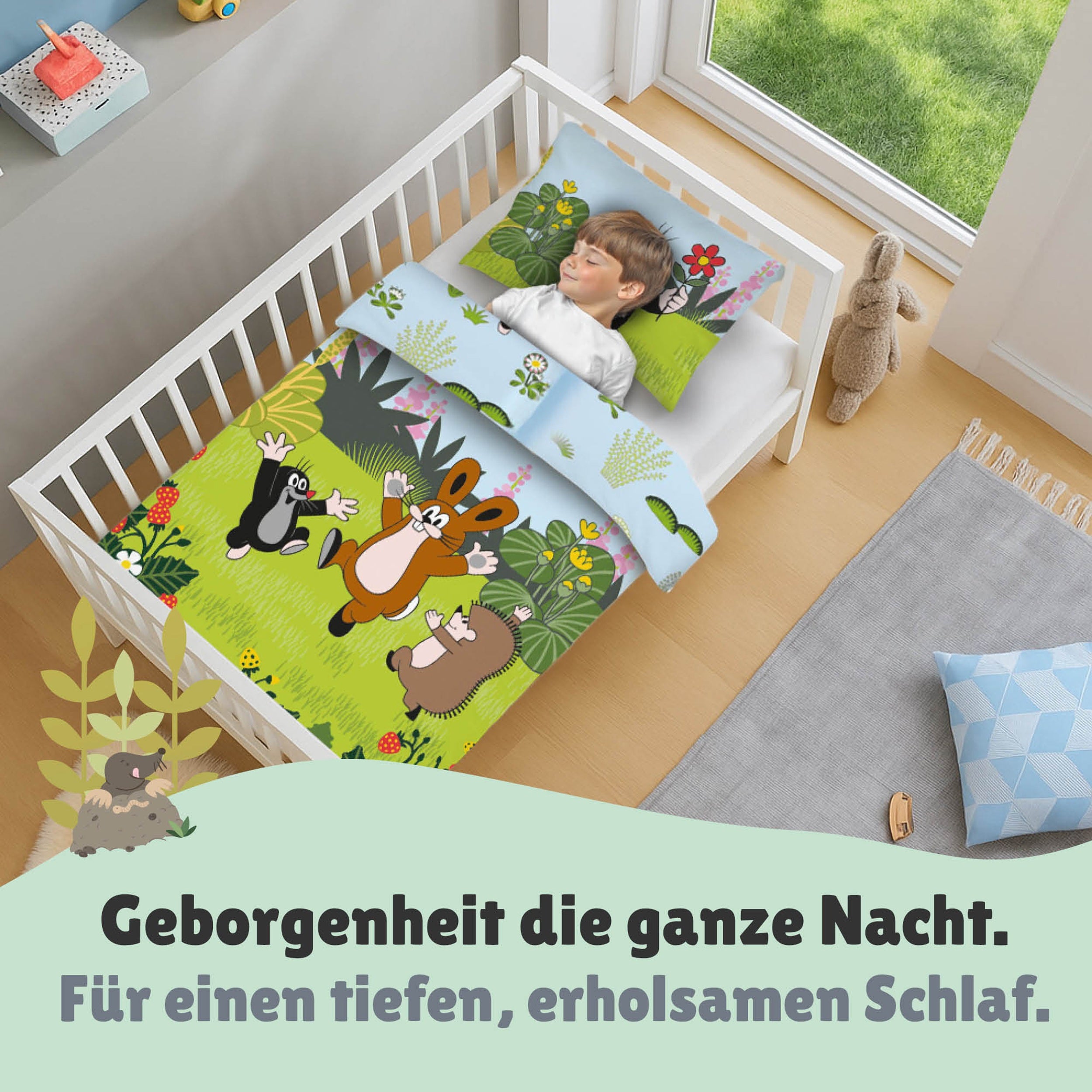Infotafel Material und Waschhinweise der Babybettwäscher aus 100% Baumwolle mit Reißverschluss