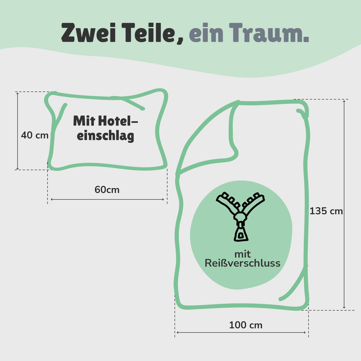 Detailansicht Wendeseiten Kopfkissen mit Hoteleinschlag - Maulwurf in verschiedenen Posen