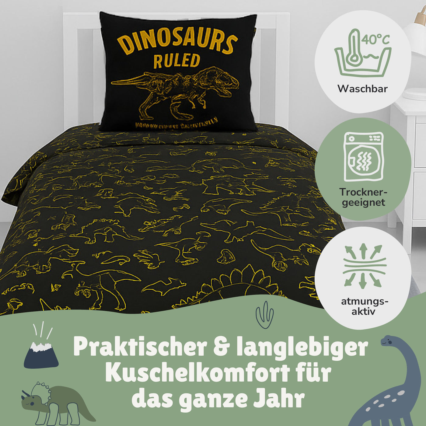 Infotafel Pflege Maschinenwäsche und Trocknergeeignet und Reißverschluss an der Bettwäsche