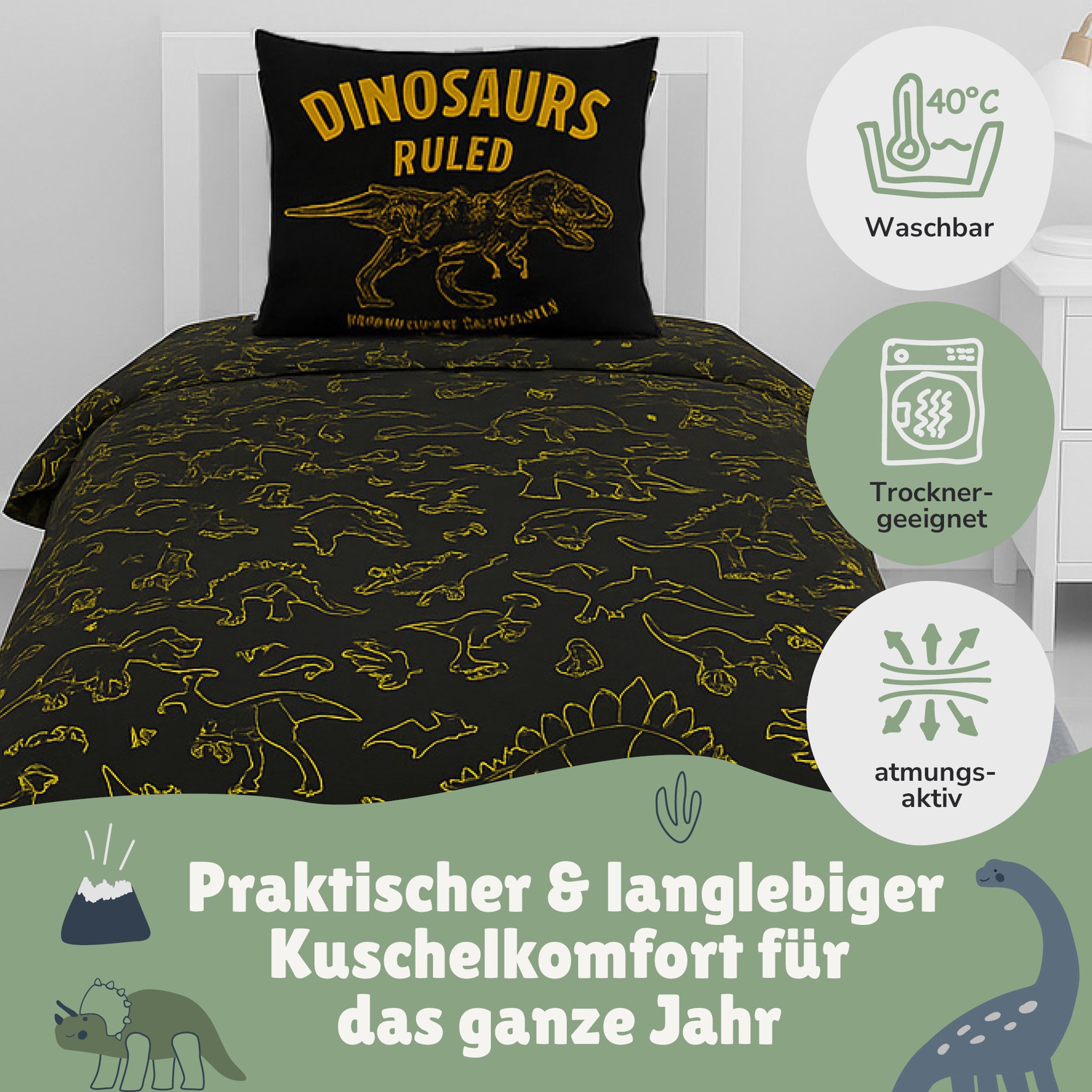 Infotafel Pflege Maschinenwäsche und Trocknergeeignet und Reißverschluss an der Bettwäsche