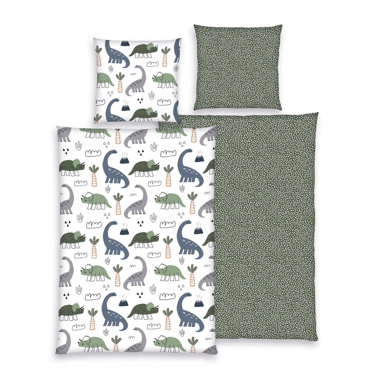 Dinosaurier Bettwäsche Set 2-teilig 135x200 80x80 cm - Dino Kinderbettwäsche aus 100% Baumwolle mit Reißverschluss