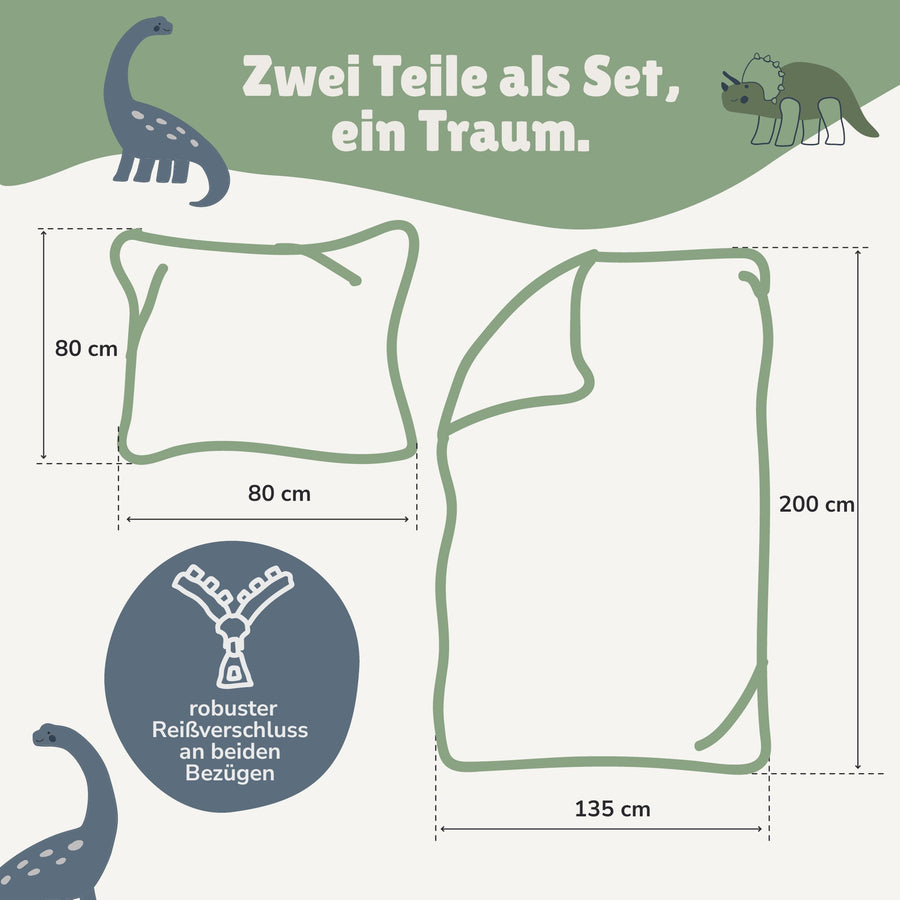 Dino Bettwäsche Maße 135x200 & Reißverschluss