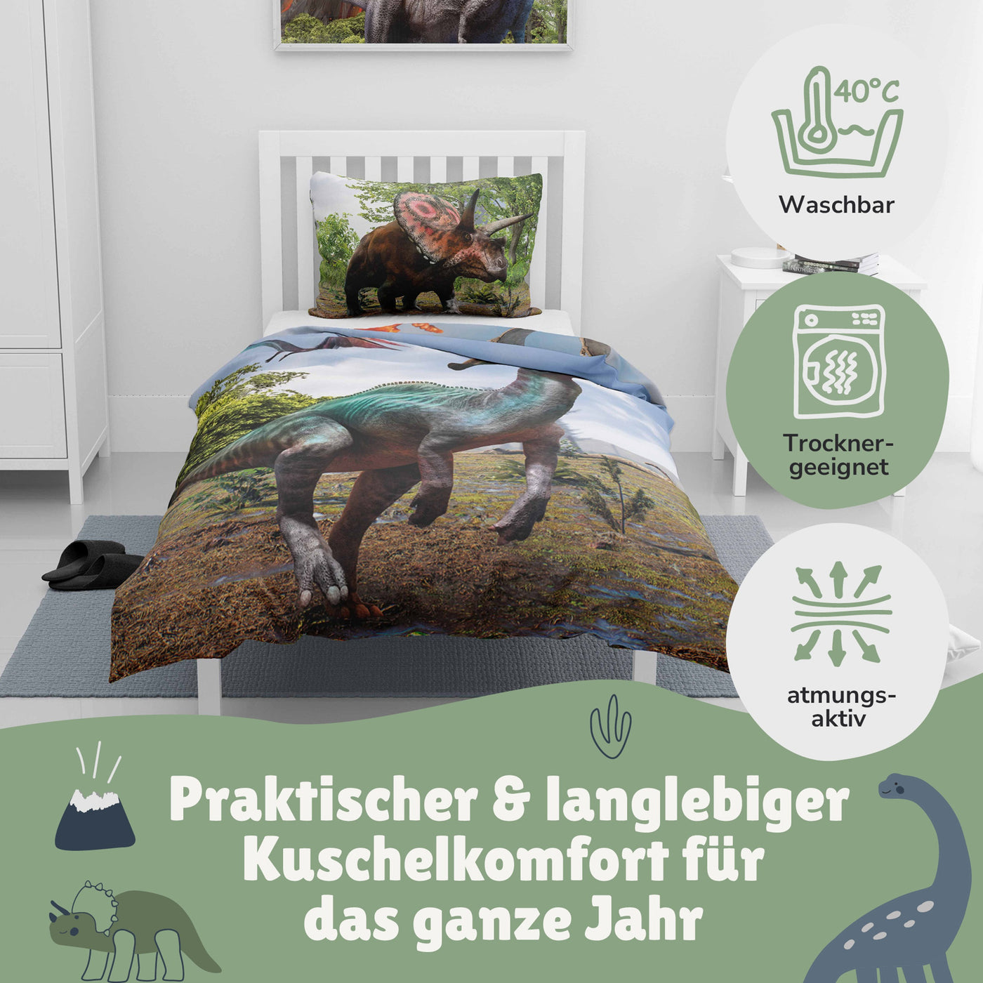 Infotafel Pflege Maschinenwäsche und Trocknergeeignet und Reißverschluss an der Bettwäsche