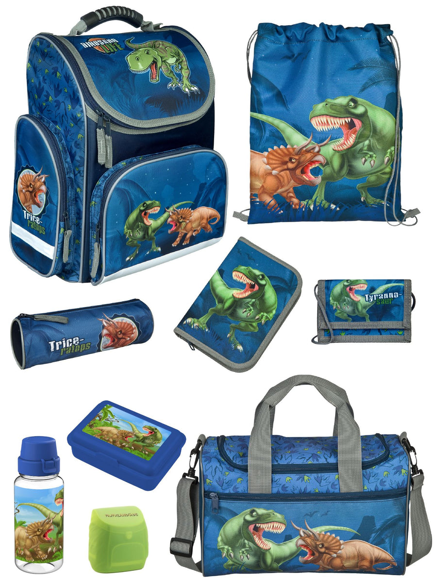 DINOSAURIER Schulranzen Set 9-teilig Modell Clou Ranzen 1. Klasse mit Sporttasche