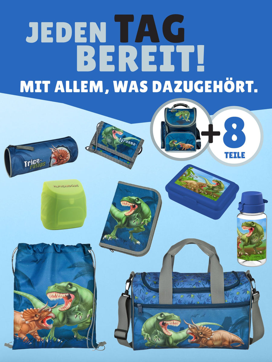 DINOSAURIER Schulranzen Set 9-teilig Modell Clou Ranzen 1. Klasse mit Sporttasche