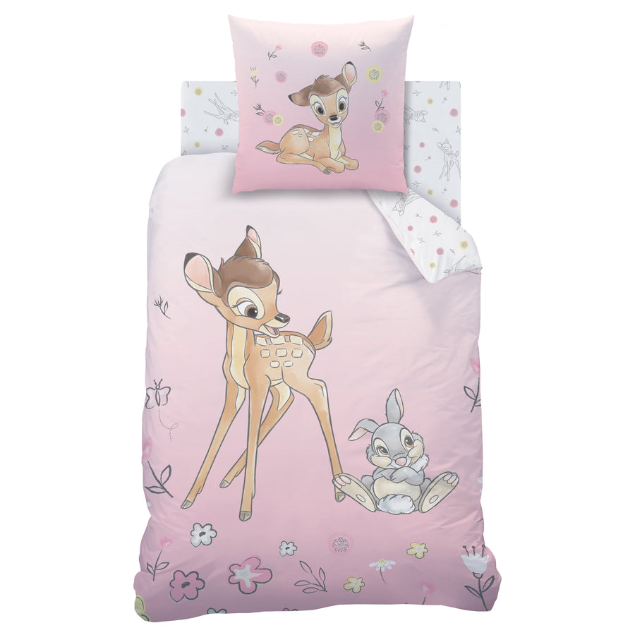 Vorderseite Bambi Bettwäsche mit Bambi und Klopfer Bettwäsche rosa