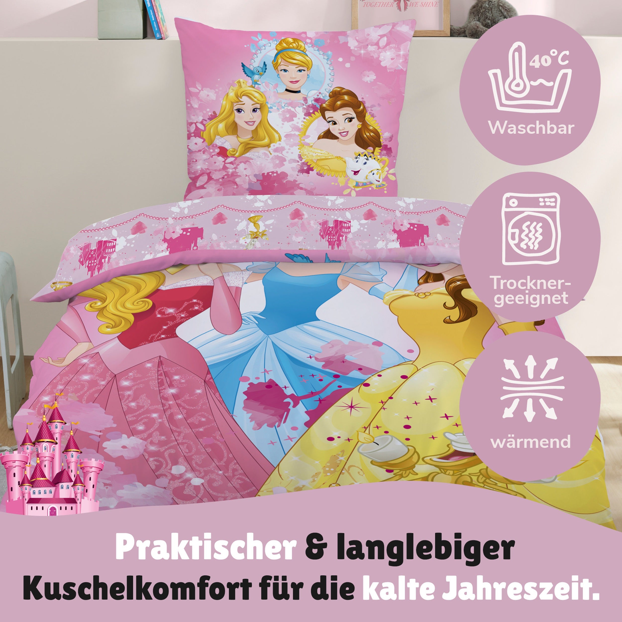 Infotafel Pflege Maschinenwäsche und Trocknergeeignet und Reißverschluss an der Bettwäsche