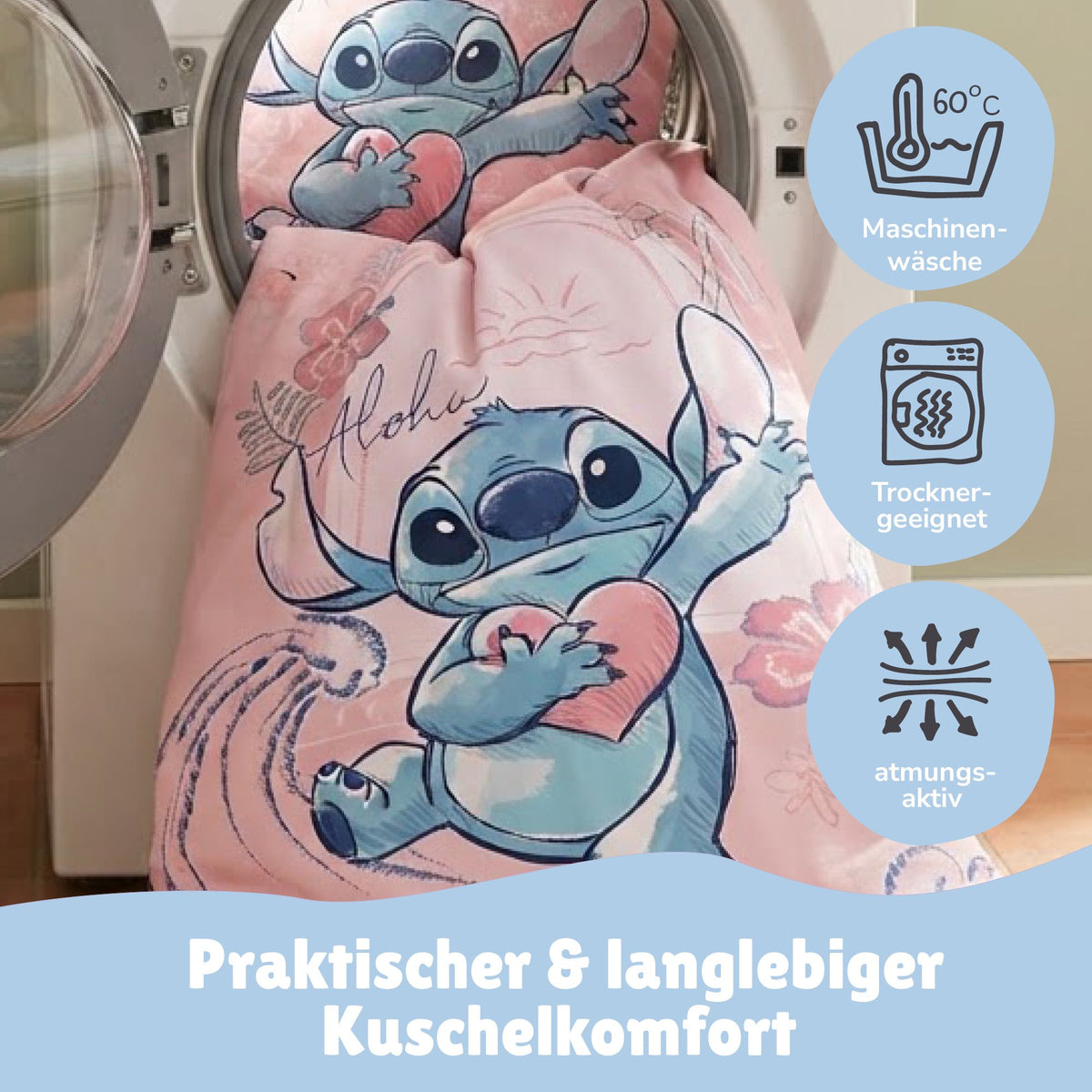 Infotafel Lieferumfang des 2-teiligen Sets bestehend aus Deckenbezug 135x200 cm und Kissenbezug 80x80 cm