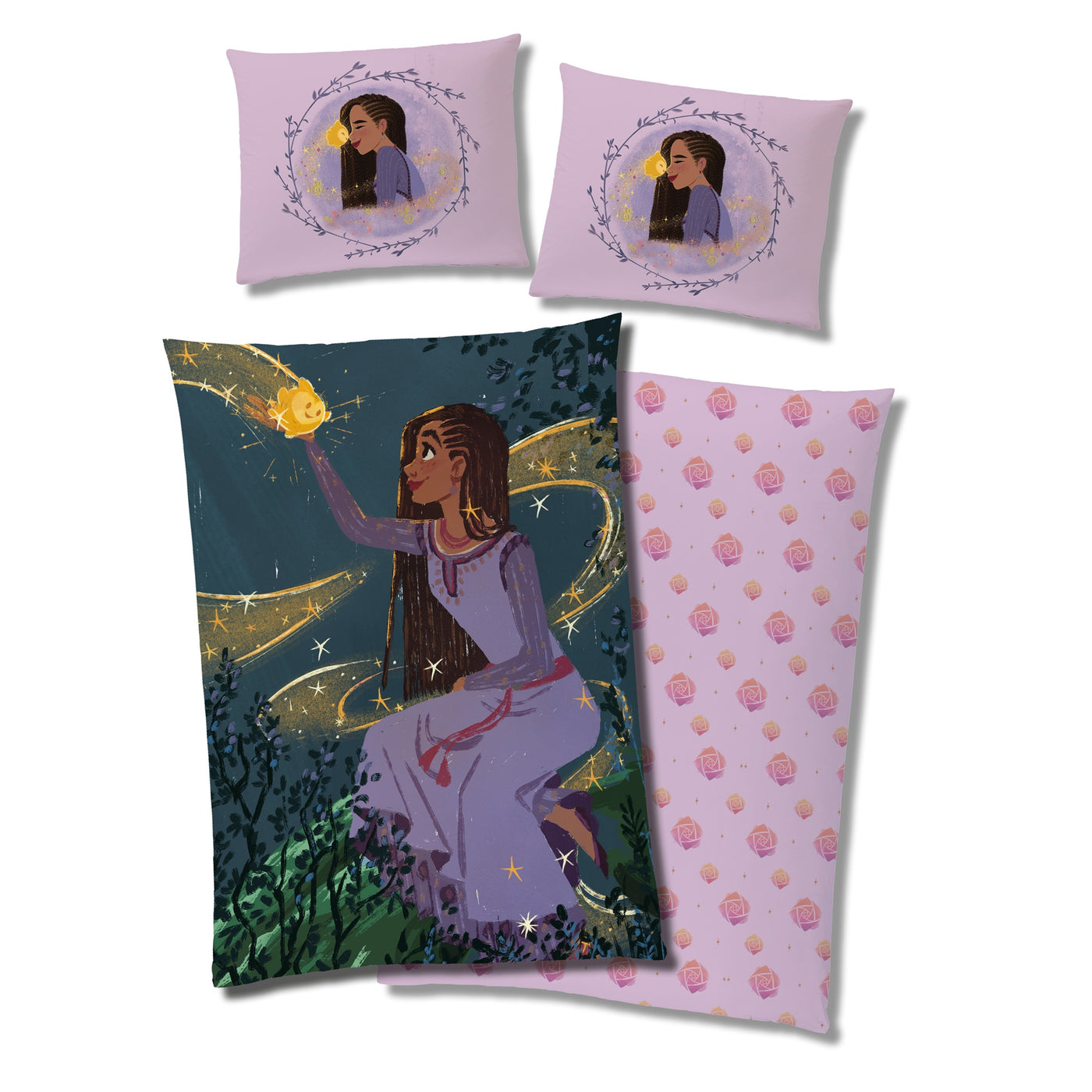 Lila Princess Microfaser Bettwäsche mit Asha und Stern Simba Overlay Ansicht