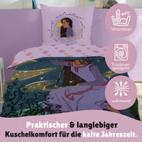 Infotafel Pflege Maschinenwäsche und Trocknergeeignet und Reißverschluss an der Bettwäsche