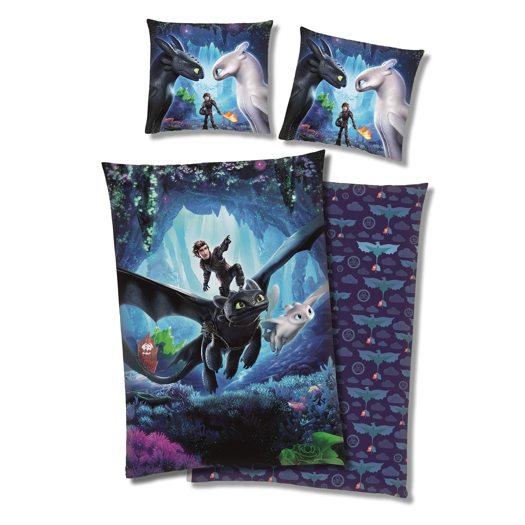 Disney Dragons Drachen Bettwäsche 135x200 dunkelblau mit Drache Ohnezahn und Hicks dem Hünen