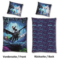 Disney Dragons Drachen Bettwäsche 135x200 dunkelblau mit Drache Ohnezahn und Hicks dem Hünen Text